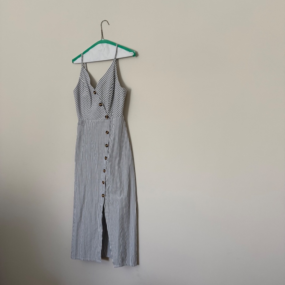 Blooming Jelly Womens V Neck Dress Sleeveless Spaghetti Strap Button Down Stripe - Picture 7 of 14